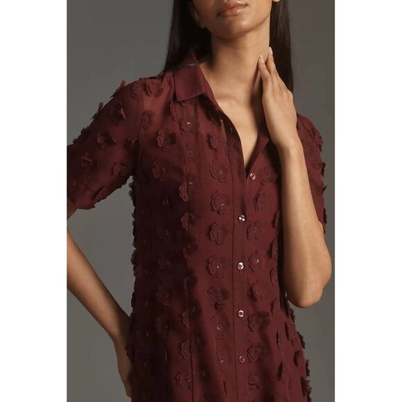 NWT Size 3X - Porridge Short-Sleeve Sheer 3-D Floral Shirtdress (NWT US$ 178) - Picture 2 of 16